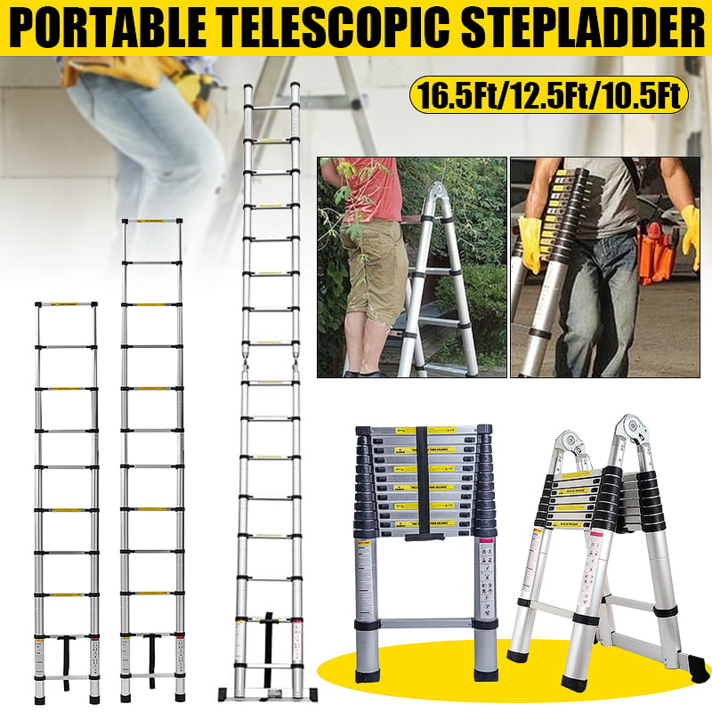 10.5/12.5/16.5FT Multipurpose Aluminum Ladder Fold Extend Telescopic Garden Tool 