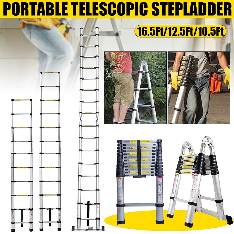 16.5Ft/12.5Ft/10.5ft Aluminum Folding Telescoping Ladder, NonSlip Ladder with Foot pad