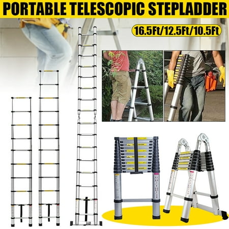 16.5Ft/12.5Ft/10.5ft Aluminum Folding Telescoping Ladder, Non-Slip Ladder with Foot pad Lightweight Multi-Use Retractable Extension Step Loft Ladder, 330lbs Load