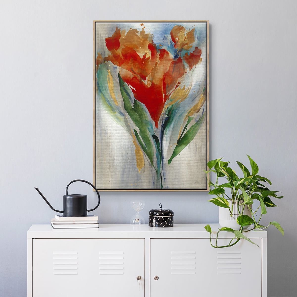 Wild Flower Bouquet Framed Premium Gallery Wrapped Canvas - Ready to Hang - 27 x 41 - Natural Wood Floating Frame