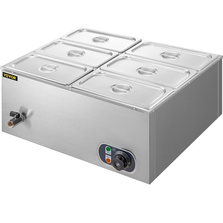 VEVORbrand 6-Pan Commercial Food Warmer  1200W Electric Steam Table 15cm/6inch Deep  Professional Stainless Steel Buffet Bain Marie 42 Quart Capacity for Catering and Restaurants