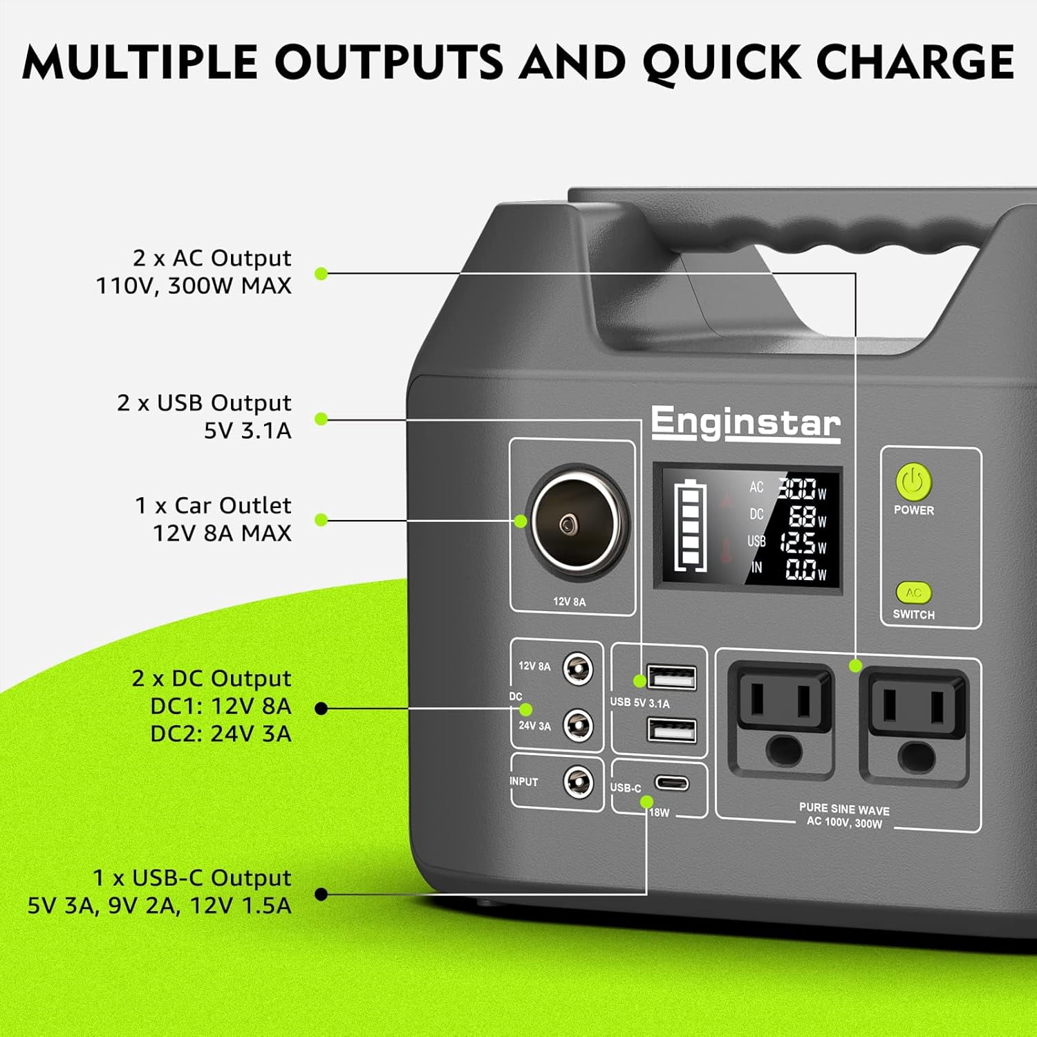 EnginStar, 300W Portable Power Station, 296Wh, 80,000mAh - Walmart.com