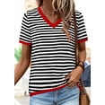 thumbnail image 4 of KISSMODA Womens Casual Tops Summer Short Sleeve T Shirt Striped Color Block Pullover Blouses, 4 of 5