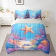 thumbnail image 3 of Manfei Watercolor Starfish Coral Fish Underwater Bedding Comforter Set for Kids Boys and Girls, Ocean Marine Life Print King Bedding Sets, Gray Reversible 7 Pieces, 3 of 6
