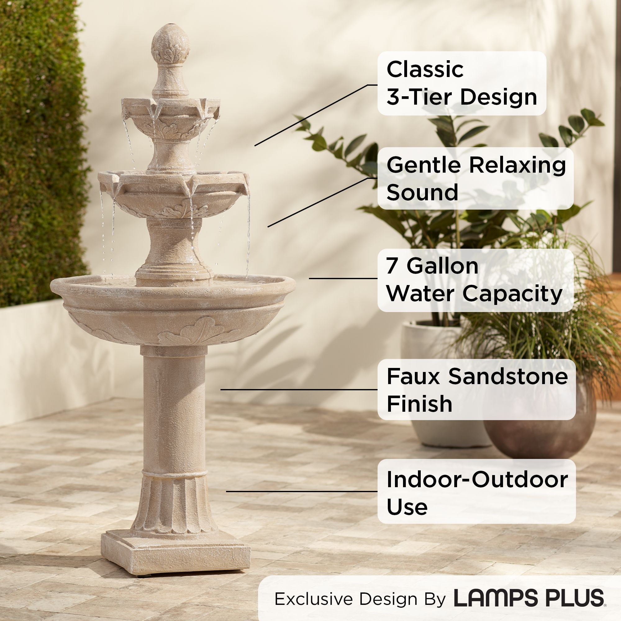Stafford 48" High Large Traditional Italian Indoor Outdoor Decor Faux Stone Floor Fountain 3-Tier Outside