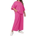 thumbnail image 3 of Solid Color 2 Pieces Plus Size Sets Women Three Quarter Sleeve Tops and Wide Leg Pants, 3 of 6