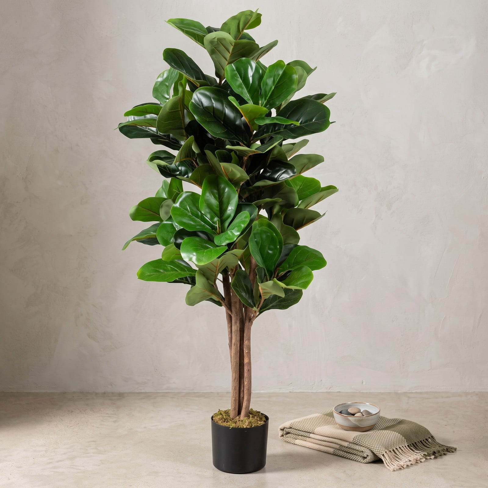 ALPULON 4 Feet Artificial Fiddle Leaf Fig Tree with Decorative Planter, 48 Inch Faux Tall Ficus Lyrata Plant with 118 Leaves for Indoor Outdoor Home Office, Green