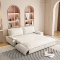 thumbnail image 4 of 73.2" Queen Pull Out Sofa Bed, 3-in-1 Convertible Sleeper Sofa, Multi-Functional Velvet Loveseat Bed, Beige/White, 4 of 9