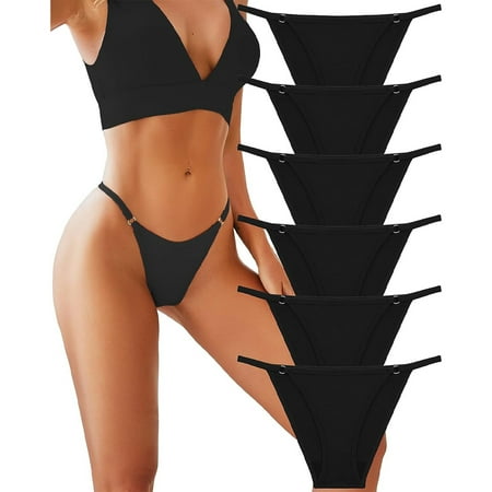 

Noyal 6 Pack G-string Underwear for Women High Cut Stretch Hipster Panties Low Rise Cotton Bikini S-XL