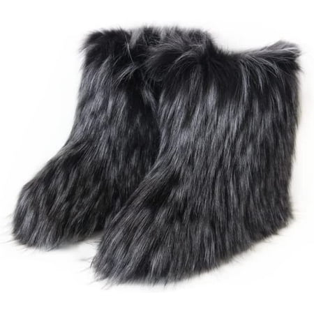 

Women Faux Fur Boot Furry Fluffy Snow Boot Short Boots Warm Comfortable Outdoor Flat Shoes