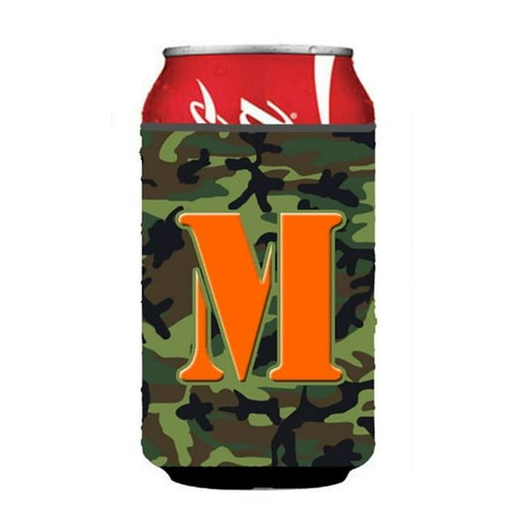 Letter M Initial Monogram - Camo Green Can Or Bottle  Hugger