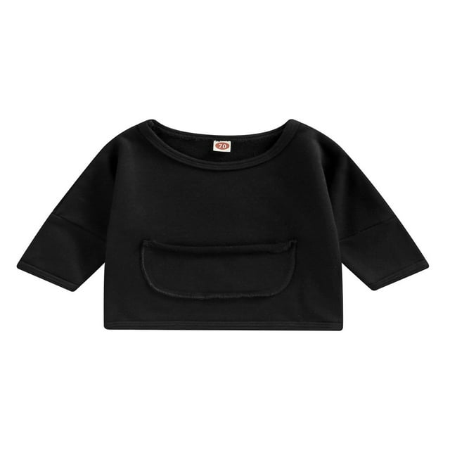 Bébé Garçon Garçon Poche Col Rond Sweat-Shirt Enfants Couleur Unie Chemise à Manches Longues Casual Tops Rouge Brunâtre 1-2 Ans