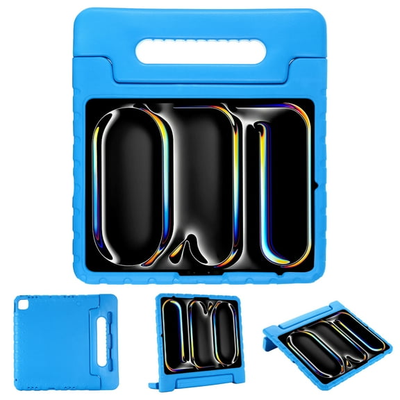 Allytechgroup Kids Case for Apple iPad Air 13 Inch 2025/2024/ iPad Pro 13" 2024, Silicone EVA Lightweight Handle Design Stand Pencil Holder Case for Kids Girls Boys, Blue