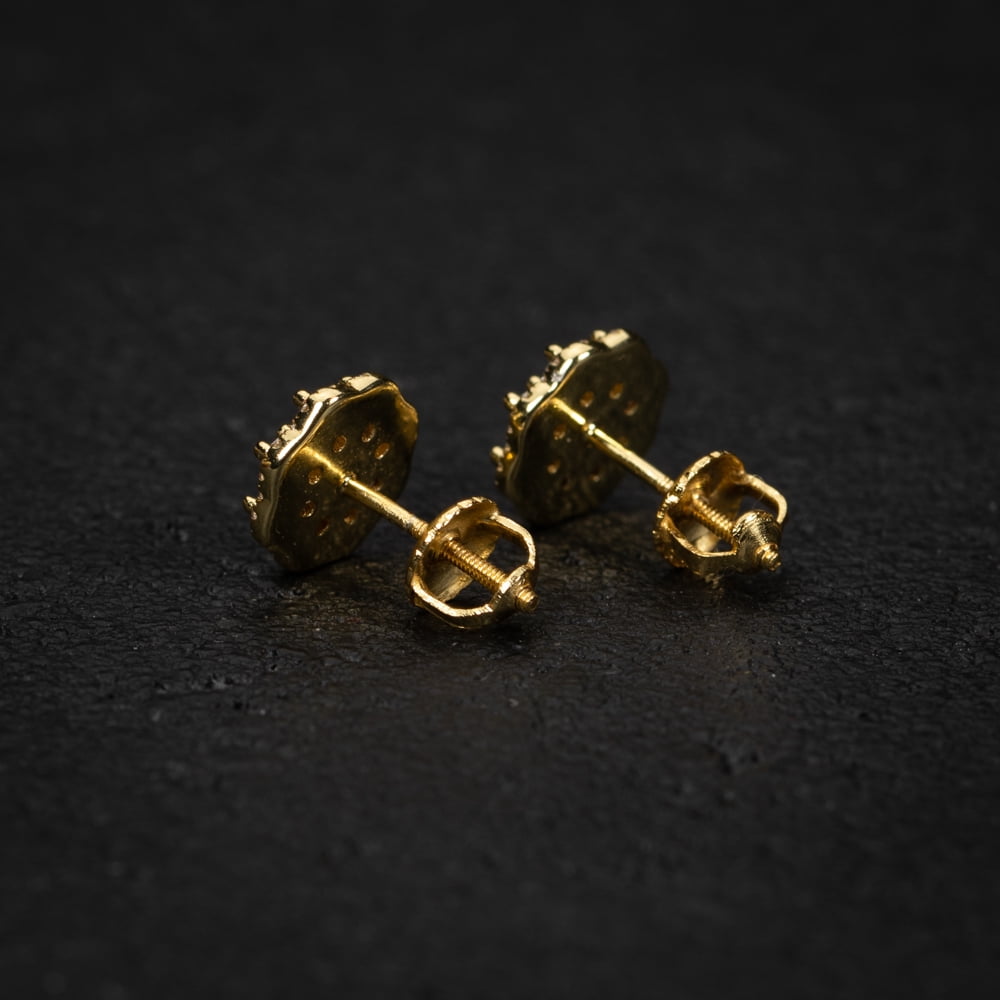 Yellow Gold Plated 925 Sterling Silver Screw Back Post Flower Cluster Honey Comb Set Hip Hop Stud Circle Earrings