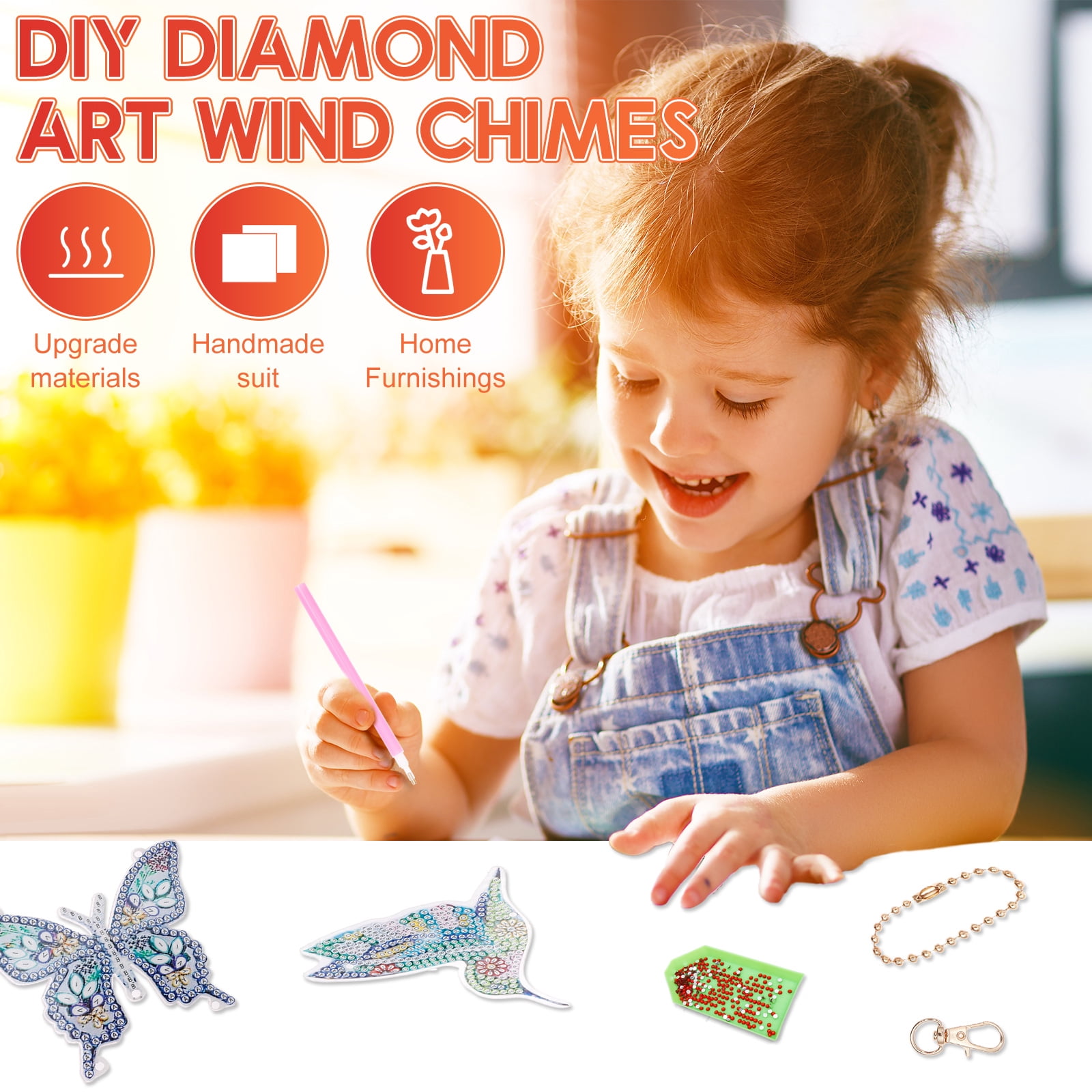 5Pcs Diamond art Kits for Kids/Adults, Crafts for Kids Ages 8-12, DIY Diamond Painting art Wind Chimes Crystal Window Suncatcher Craft, Birthday Gifts for 7 8 9 10 12 Year Old Girls