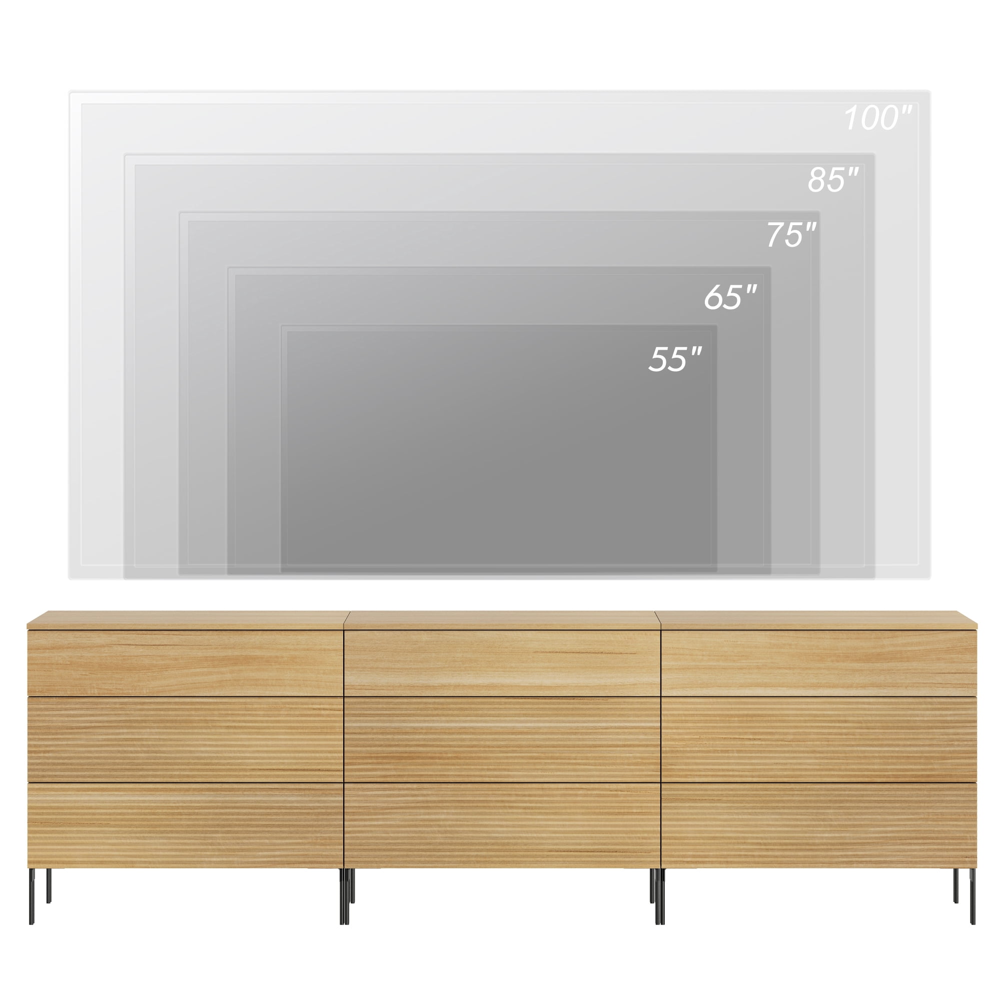 94.5" Wood Accent Chest Set with Drawers, Modern Credenza Storage Cabinet with Reeded Design for Living Room, Kitchen, Dining Room, Hallway