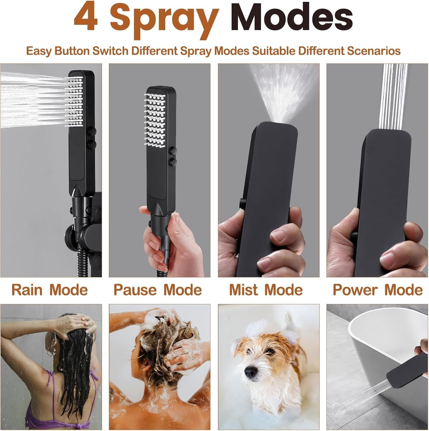 13 Inch High Pressure Rain Shower  with Handheld Spray Combo, Dual Rainfall Shower Heads, Waterfall Tandem Double Showerhead, Adjustable Extension Arm, Massage Handheld Shower - Matte Black