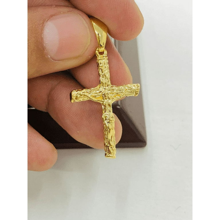 Rustic Cross Necklace for Mens Figaro Chain 36x23mm/Figaro Chain Necklace  24/Mens Cross Necklace/Cadena y Dije de Cruz Oro para Hombre