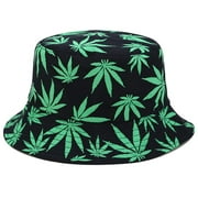 Aoliandatong Reversible Bucket-Hat Marijuana-Cannabis Weed Foldble Fisherman Hat Packable(Black1)