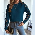 thumbnail image 6 of Women'S Y2K Fashion Solid Color Hollow Raglan Sleeve Crew Neck Sweater Blue S, 6 of 9
