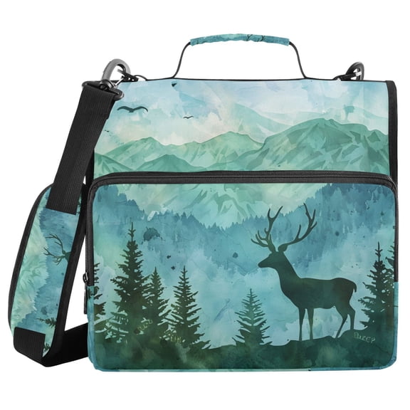 3 Ring Zipper Binder with Shoulder Strap Waterproof Trapper Keeper 2 Inch D-Ring 500 Sheets Capacity Deer in Forests