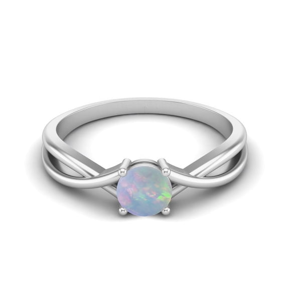 Mooneye 0.50 Ctw Round Opal Solitaire 925 Sterling Silver Women Valentines Day Gift Ring
