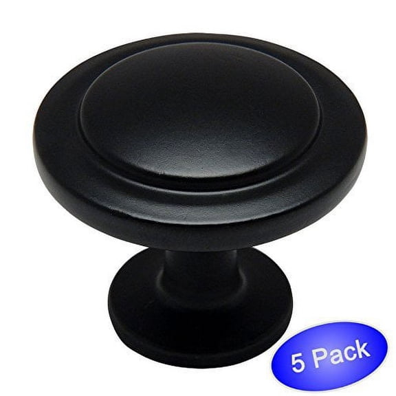 Cosmas 5560FB Flat Black Cabinet Hardware Round Knob - 1-1/4" Diameter - 5 Pack