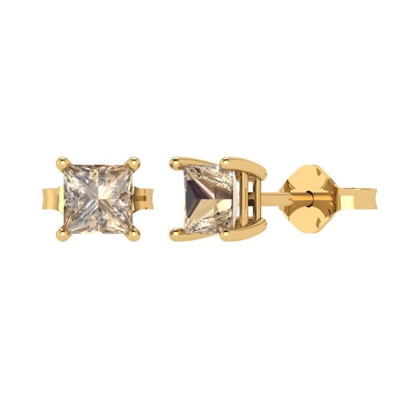 1 ct Push-Back Stud Earrings for Women | 4.5mm Princess Cut Yellow Moissanite | 18K Yellow Gold