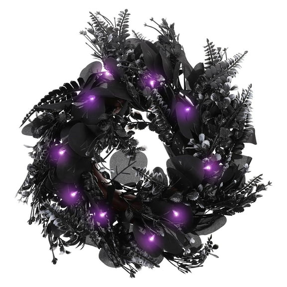 XEASON Halloween Decorative Wreath, Black Twig Wreath With LED Light, Black Raven's Feather Wreath for Autumn Artificial Flower Halloween Home Decor for Halloween, Thanksgiving, Party Favors
