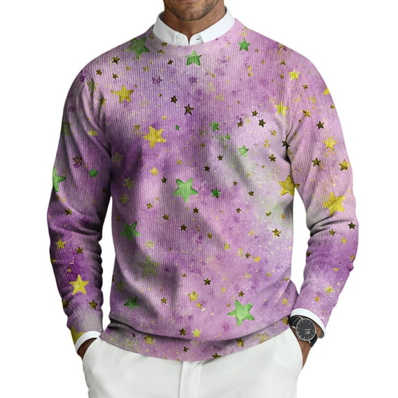Men's Sweaters Mardi Gras Crewneck Long Sleeve Lightweight Mask Glitter Pattern Knit Sweater Carnival Sweaters