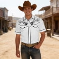 thumbnail image 2 of Western Cowboy Print Short Sleeve Button Down Shirts for Men Casual Camp Shirt Classic Yoke Design White XXXL, 2 of 4