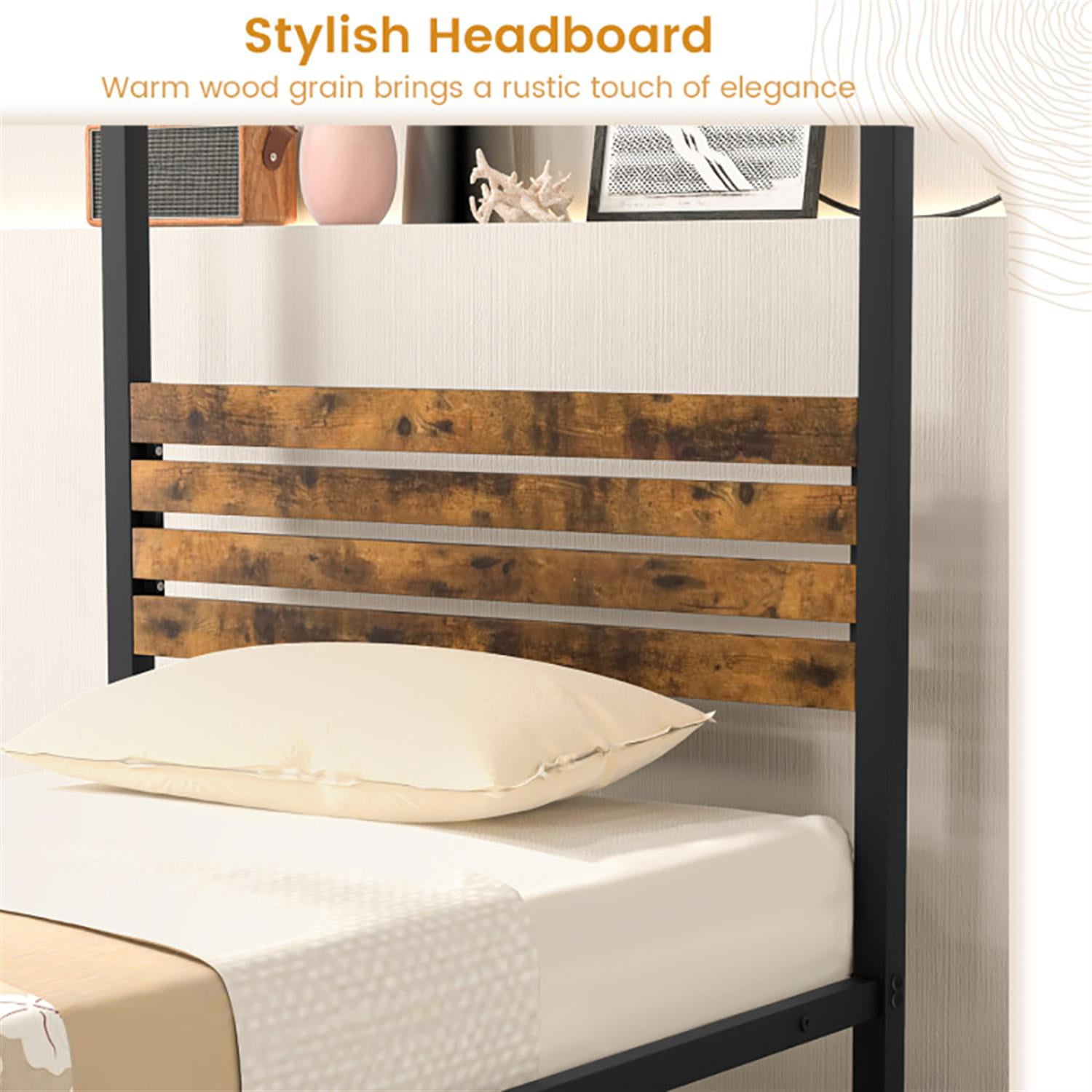 Demi Bonn Twin Size Canopy Metal Platform Bed Frame with Under Bed Storage, Steel Slat Support, No Box Spring Needed, Black