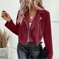 thumbnail image 3 of Kukoosong Women's Faux Leather Jackets, Suede Zipper Pocket Motorcycle Bomber Coats, Open Front Cropped Coat Outwear, 3 of 6
