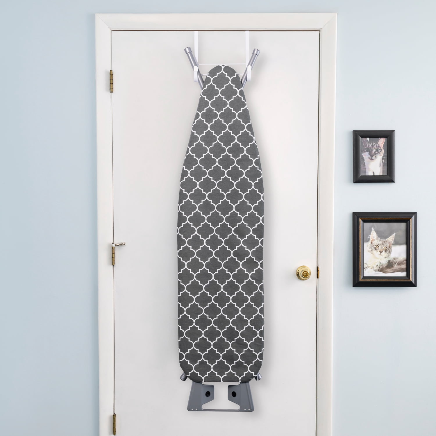 Seymour Home Products Adjustable Height, 4 Leg Ironing Board with Mesh Top and Iron Rest, Gray Lattice