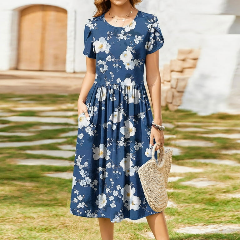 flowy shirt dress CHOUYATOU Women Summer Puff Sleeve Button Down Shirt Dress Flowy Elega main image 1