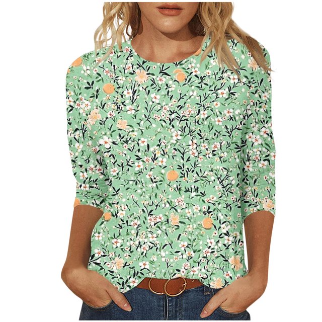 COM1950s Chemisiers pour Femmes, Chemisiers pour Femmes Mode, T-Shirt Haut Blouse Décontracté à Imprimé à Col Rond à Manches 3/4 pour Femmes, Chemisiers pour Femmes Mode, Hauts pour Femmes, Hauts et Chemisiers pour Femmes
