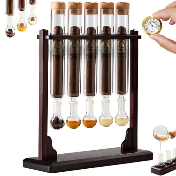 Glass Cigar Flavor Infuser Kit - Wooden Base Humidifier with Airtight Cap for DIY Flavor Injection & Aromatherapy Display, Gift for Cigar Enthusiasts