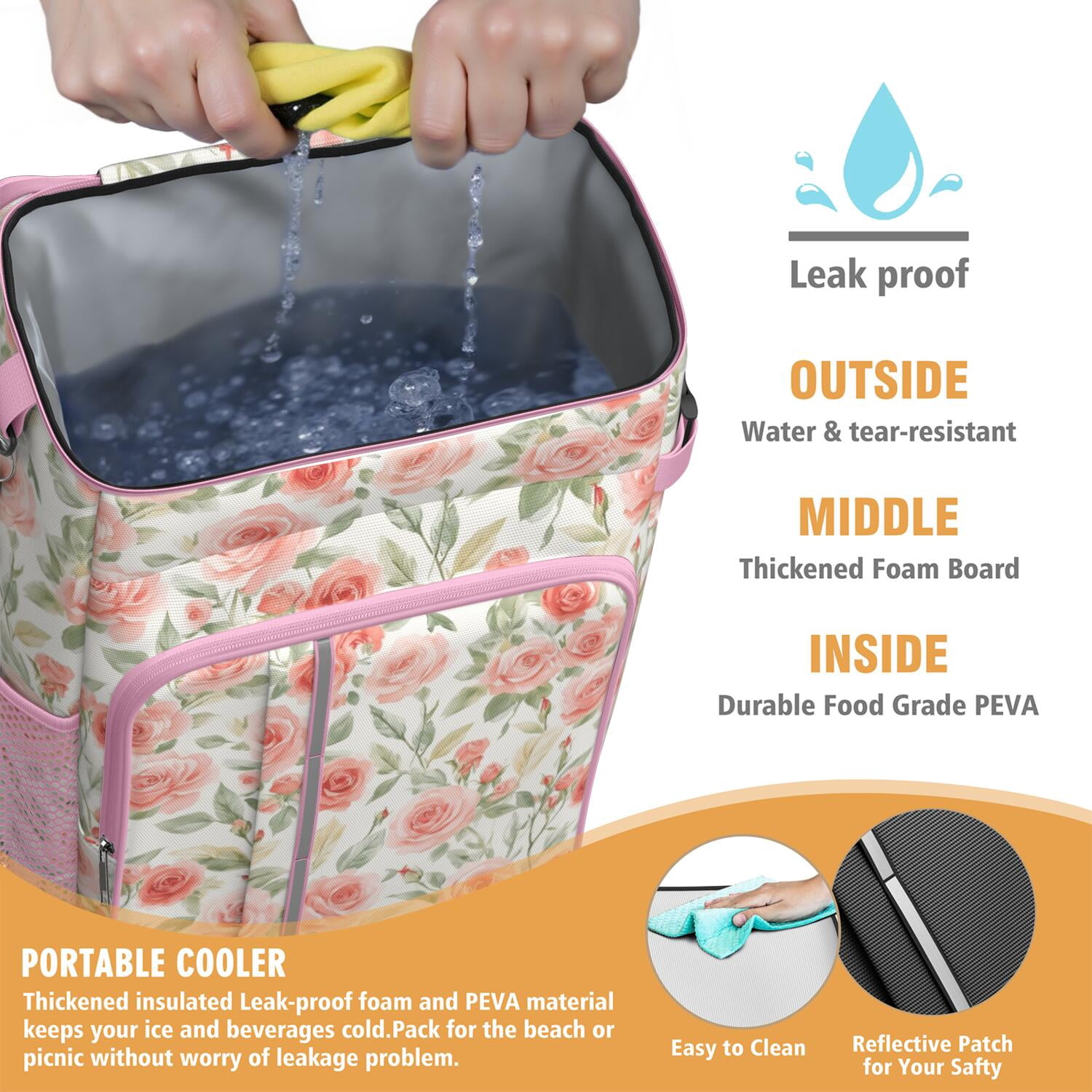 Travel Cooler Bag - Pioneer Flower Camping Beer Cooler Backpack with Bottle Opener- Waterproof Insulated Picnic Backpacks - Cooler Bag for Beach