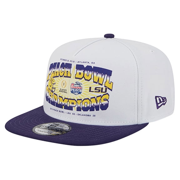 Men's New Era White/Purple LSU Tigers Retro 2019 Peach Bowl Champions 9FIFTY A-Frame Snapback Hat