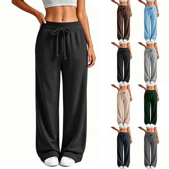 UKHCCC Wide Leg Sweatpants for Women High Waist with Elastic Drawstring Casual Pants Flowy Lounge Trousers Soft Cotton Cozy Loungewear Joggers S-3XL