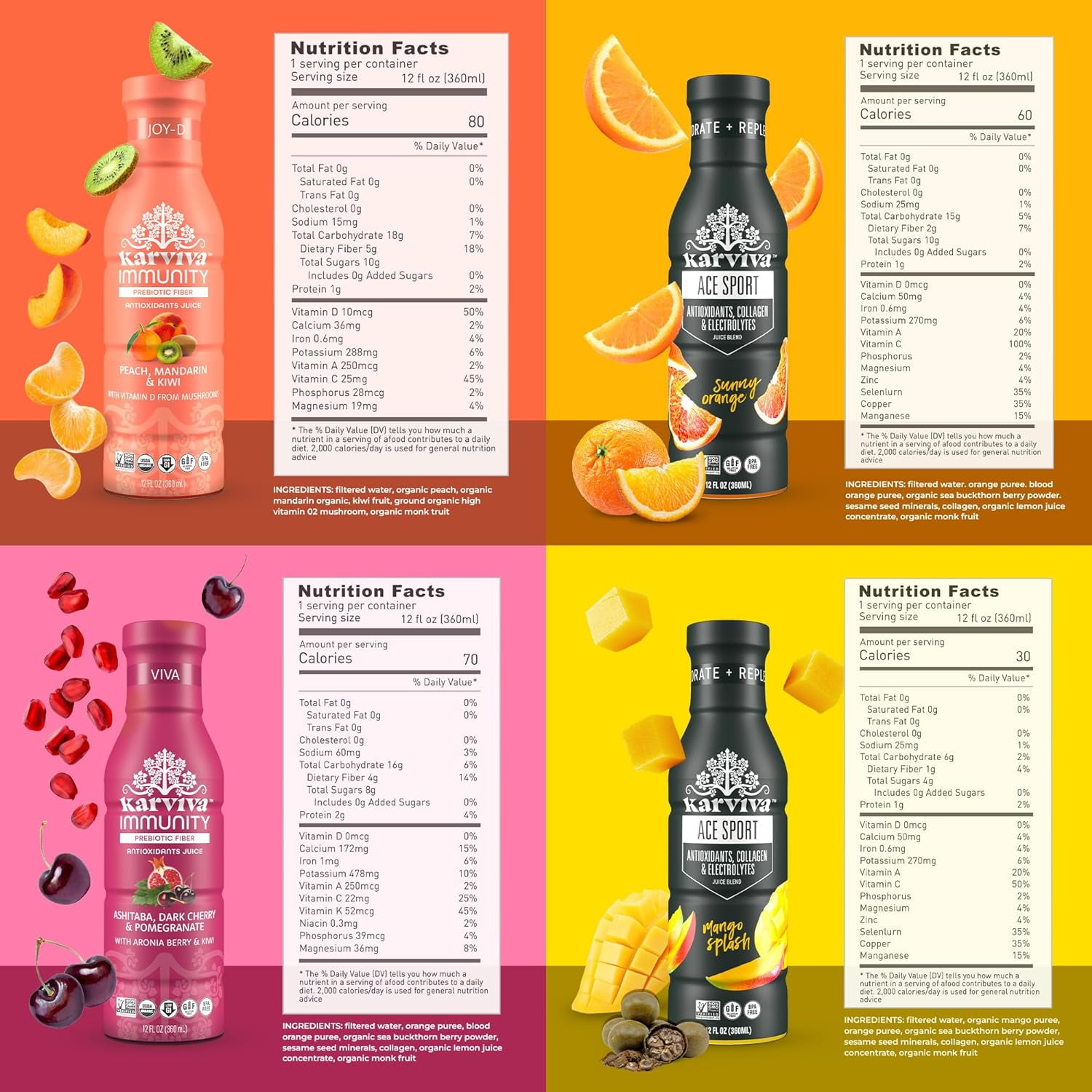 Karviva Organic Detox Juice Cleanse & Immunity Booster Variety Pack, 6 Bottles, 12 fl oz Each, Detox Wellness Drinks