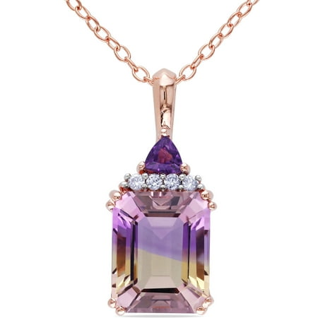 3-1/3 Carat T.G.W. Ametrine with Amethyst and Diamond Accent Pink Rhodium-Plated Sterling Silver Fashion Pendant, 18