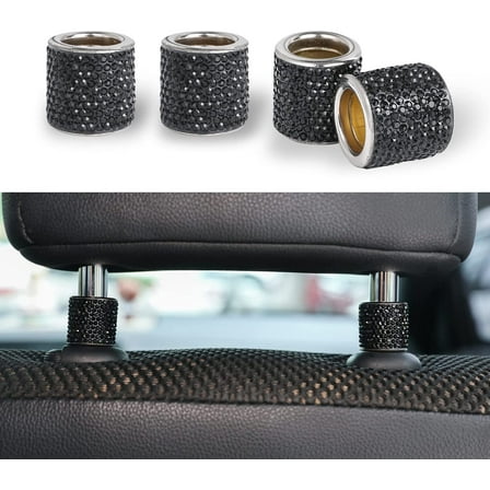 Car Seat Headrest Decoration, 4 Pack Car Headrest Collars, Rhinestone Interior Car Seat Accessories, Bling Bling Crystal Diamond Car Interior Decoration Ring (Black)