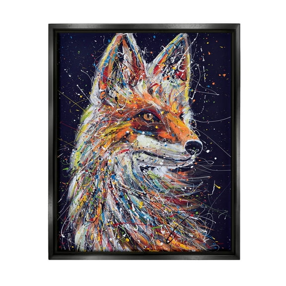Contemporary Fox Urban Splatter Animals & Insects Painting Jet Black Framed Art Print Wall Art