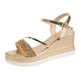 thumbnail image 5 of Rokment Women's Glitter Sequin Metallic Platform Wedge Sandals for Wedding Banquet Bridal Bling Open Toe Ankle Strap Chunky Heels Summer Dress Shoes Gold Size 6, 5 of 7