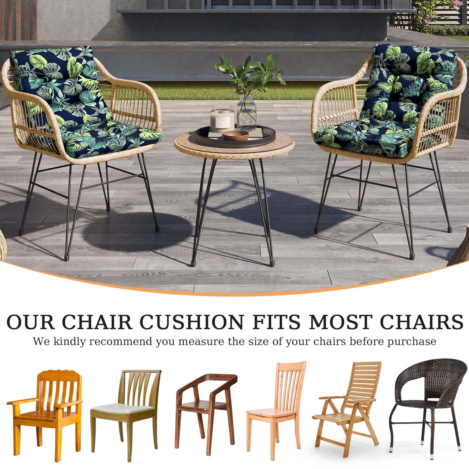 Eurhowing Waterproof Patio Rocking Chair Cushions 1-Piece, 3" Thick Outdoor Chair Cushion with Ties, Non-Slip Seat Pad for Garden Lawn Furniture, 1Pack, Green Leaves