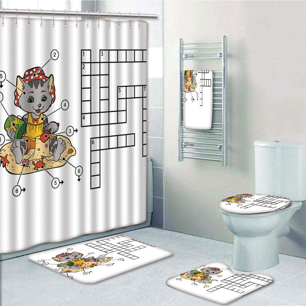 PRTAU Word Search Puzzle Crossword Game for Children Cute Cat on Beach