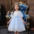 thumbnail image 2 of Gubotare Flower Girl Dress Toddler Girl Tulle Dress Summer Puffy Sleeve Baby Girl Party Casual Dresses (Blue,Size 5-6 Years), 2 of 9