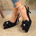 thumbnail image 2 of KEGIRLOM Women's Fashionable And Versatile Solid Color Floral Embellished Closed-Toe Shoes Plus Size Spring/Summer Trendy And Comfortable High Heels Shoes Black 5.5, 2 of 9