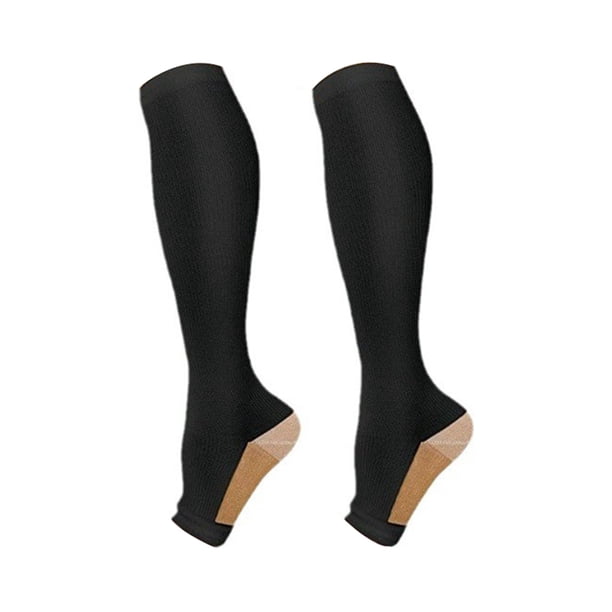 Calcetines de compresión de nylon con puntera abierta L/XL, elásticos, para dormir